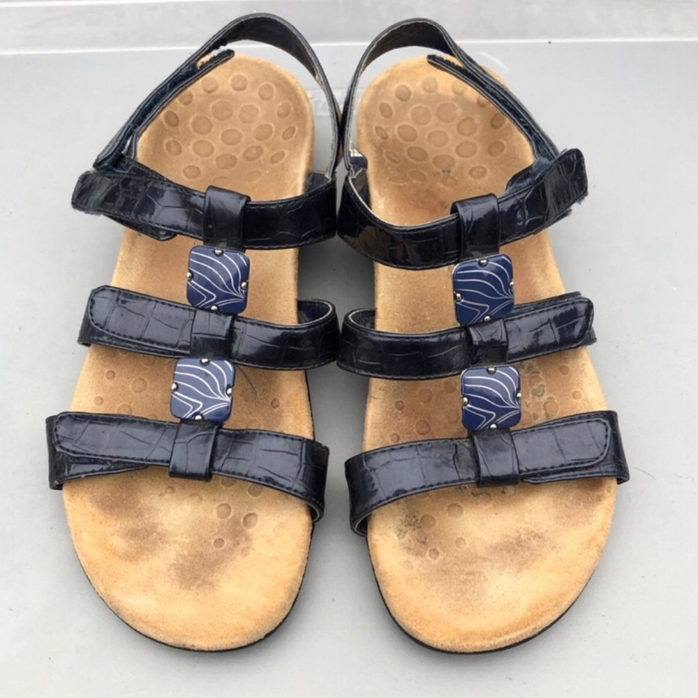 Vionic Blue Patent Strap Footbed Comfort Sandals. Size 8.